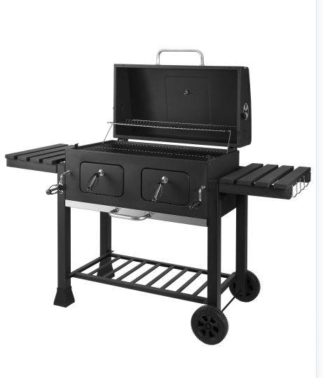 Heavy Duty Two Tables BBQ Grills Cast Iron Grids Large Trolley Smoker Charcoal Barbecue BBQ Grill