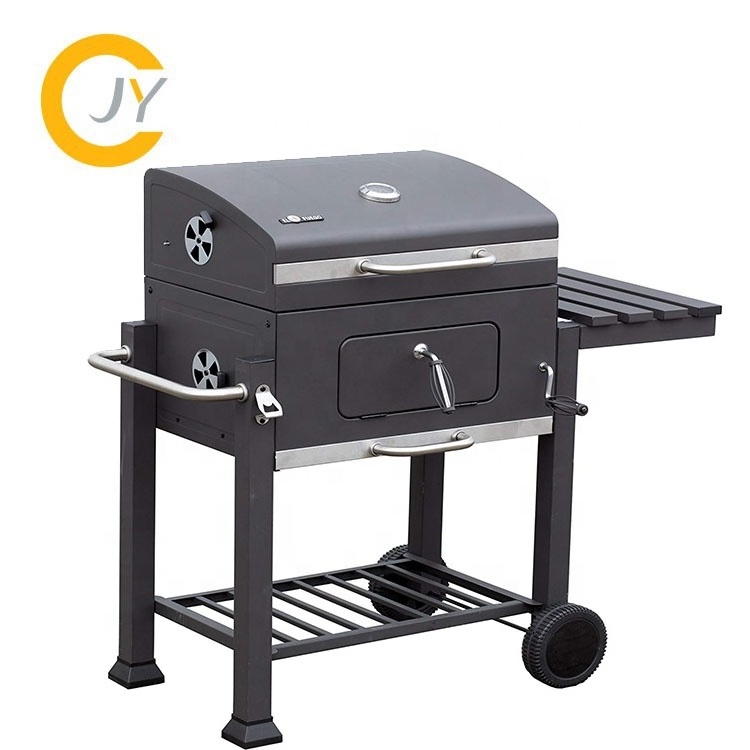 Outdoor manufacturer garden used portable trolley square smoker charcoal barbecue grill with adjustable charcoal pan