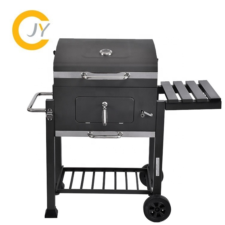 Outdoor manufacturer garden used portable trolley square smoker charcoal barbecue grill with adjustable charcoal pan