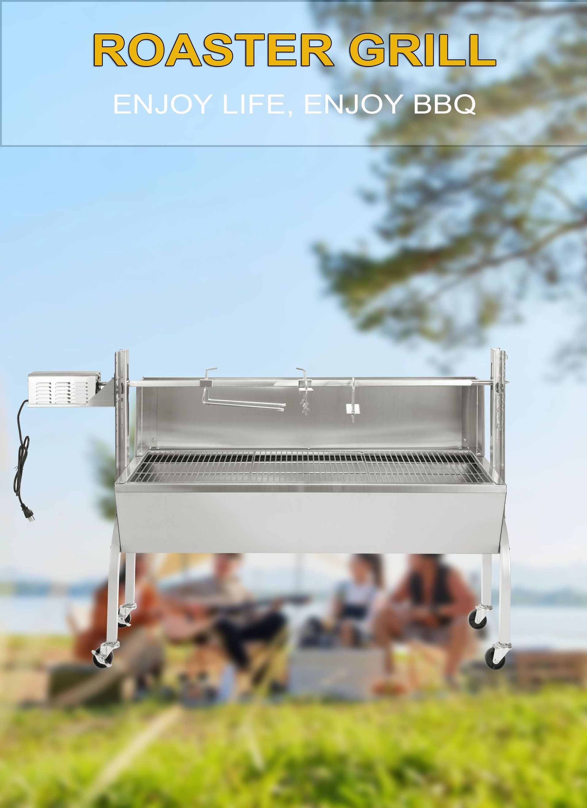 Barbecue grill outdoor camping with wind shield lamb stainless steel charcoal spit roaster barbecue grill