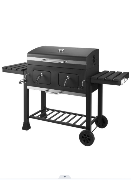 Heavy Duty Two Tables BBQ Grills Cast Iron Grids Large Trolley Smoker Charcoal Barbecue BBQ Grill