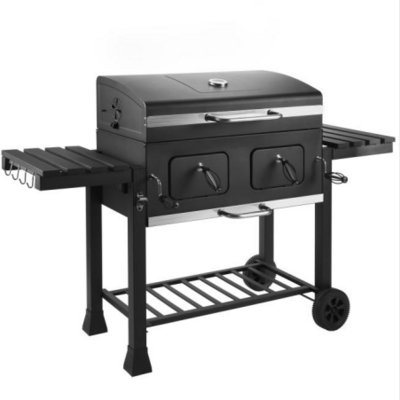 Heavy Duty Two Tables BBQ Grills Cast Iron Grids Large Trolley Smoker Charcoal Barbecue BBQ Grill