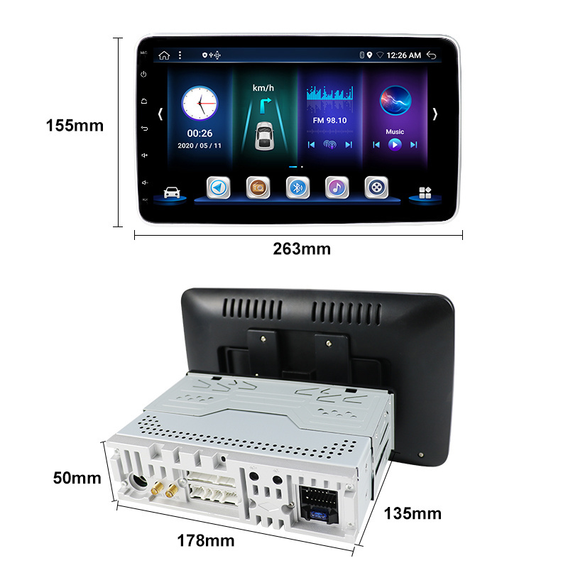 Hot Sell 10.1 Inch Rotatable 4+64 Screen 1 Din Car Video Universal Car Radio Stereo Android Car dvd player