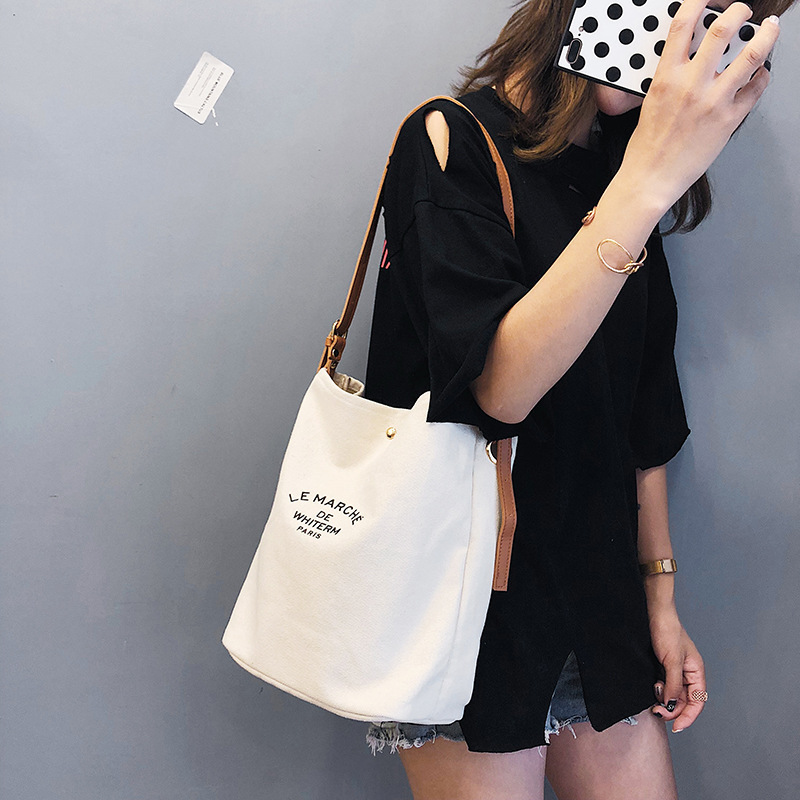 New Fashion Hot Sale Large Capacity Custom Logo Shoulder Cotton Canvas Tote Bag with Leather Handles Strap