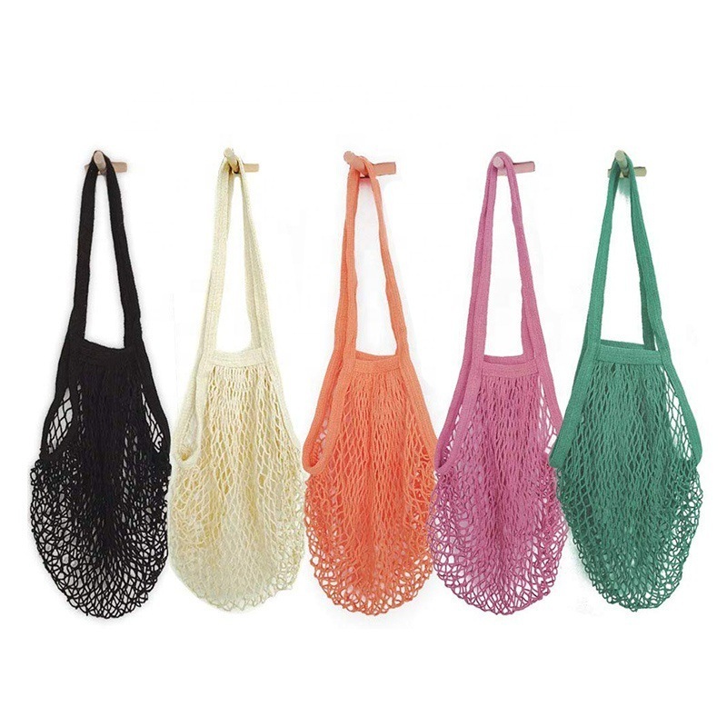 Custom Eco Reusable Grocery Shopping String Net Tote Bag Organic Cotton Mesh Bags with Drawstring for Fruit and Vegetables