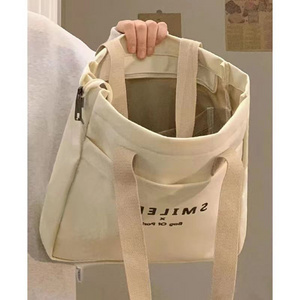 New Style Fashion Custom Letter Canvas Bags Women Shoulder Cotton Canvas Tote Bag with Pocket for Class and Work