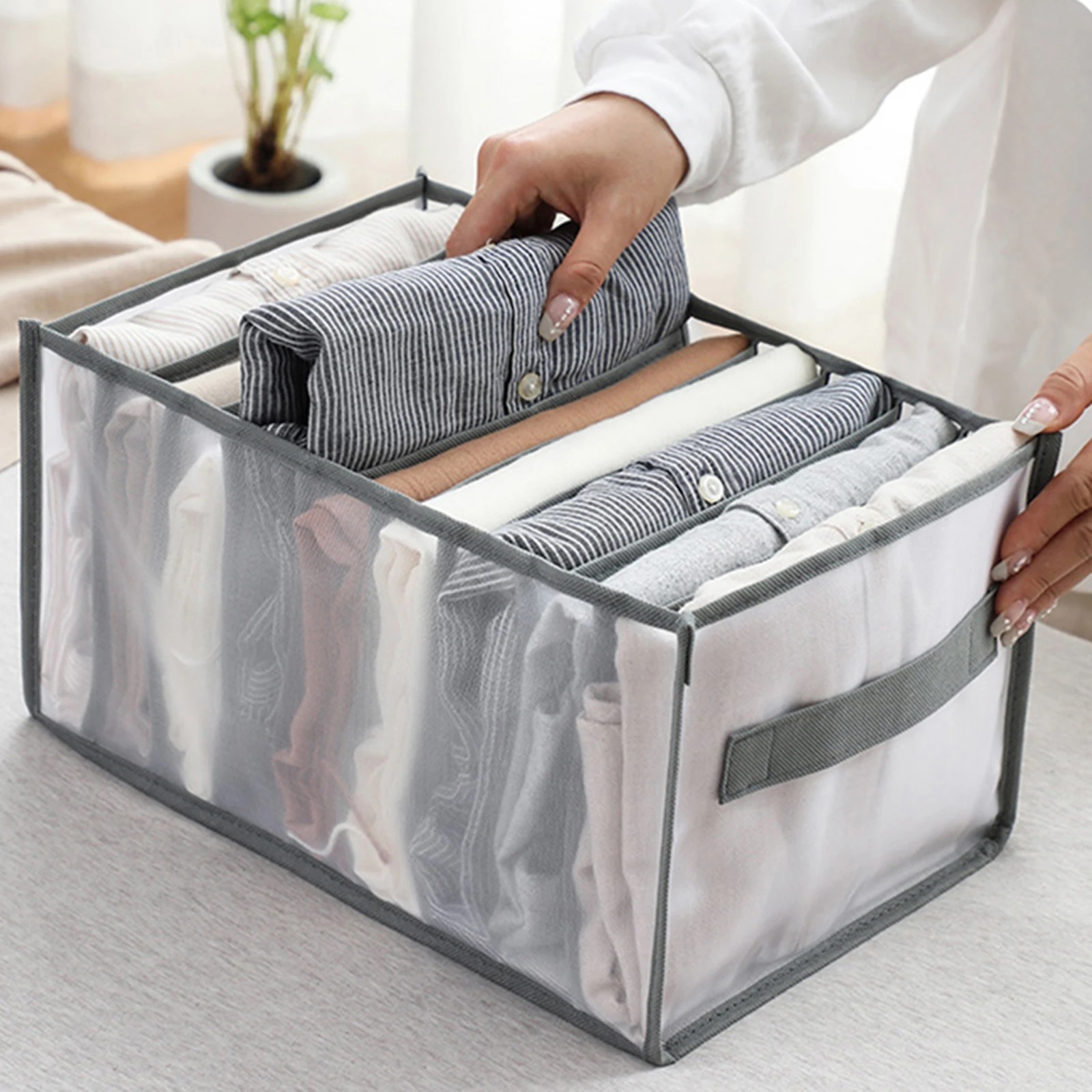 Wardrobe Clothes Organizer for Jeans Foldable Closet Underwear Storage Organizer Drawer with Handle