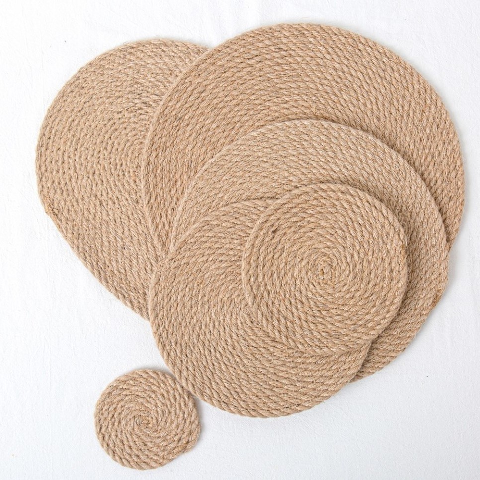 Natural Woven Jute Linen Placemats Heat Resistant Cotton Rope Braided Round Placemats Table Place Mats for Dining Dishes Pans