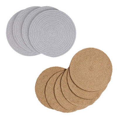 Natural Woven Jute Linen Placemats Heat Resistant Cotton Rope Braided Round Placemats Table Place Mats for Dining Dishes Pans