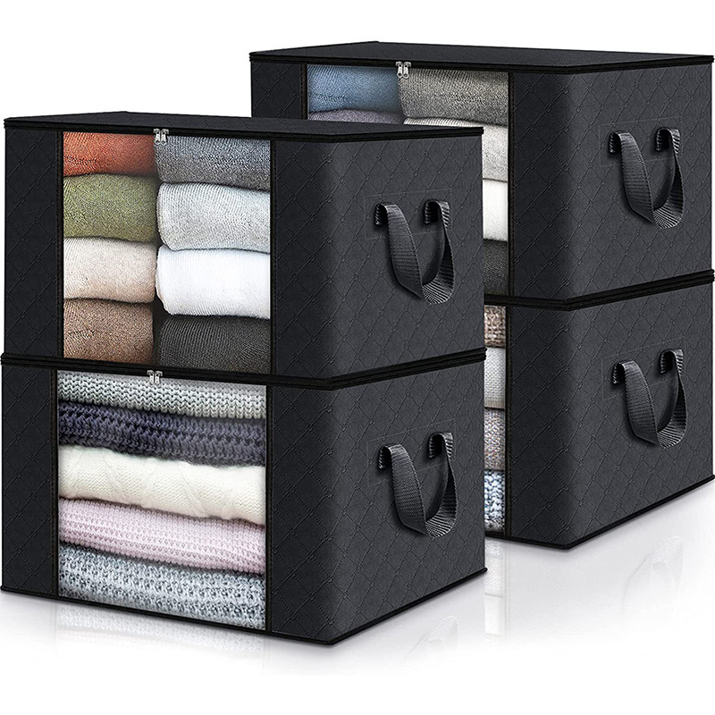 Custom Logo Collapsible Fabric Clothes Foldable Blanket Storage Bag Clothes Storage Containers with Pvc Window for Organization