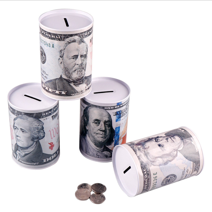 Round Metal Coin Storage Box bank Money tin box saving Piggy banks