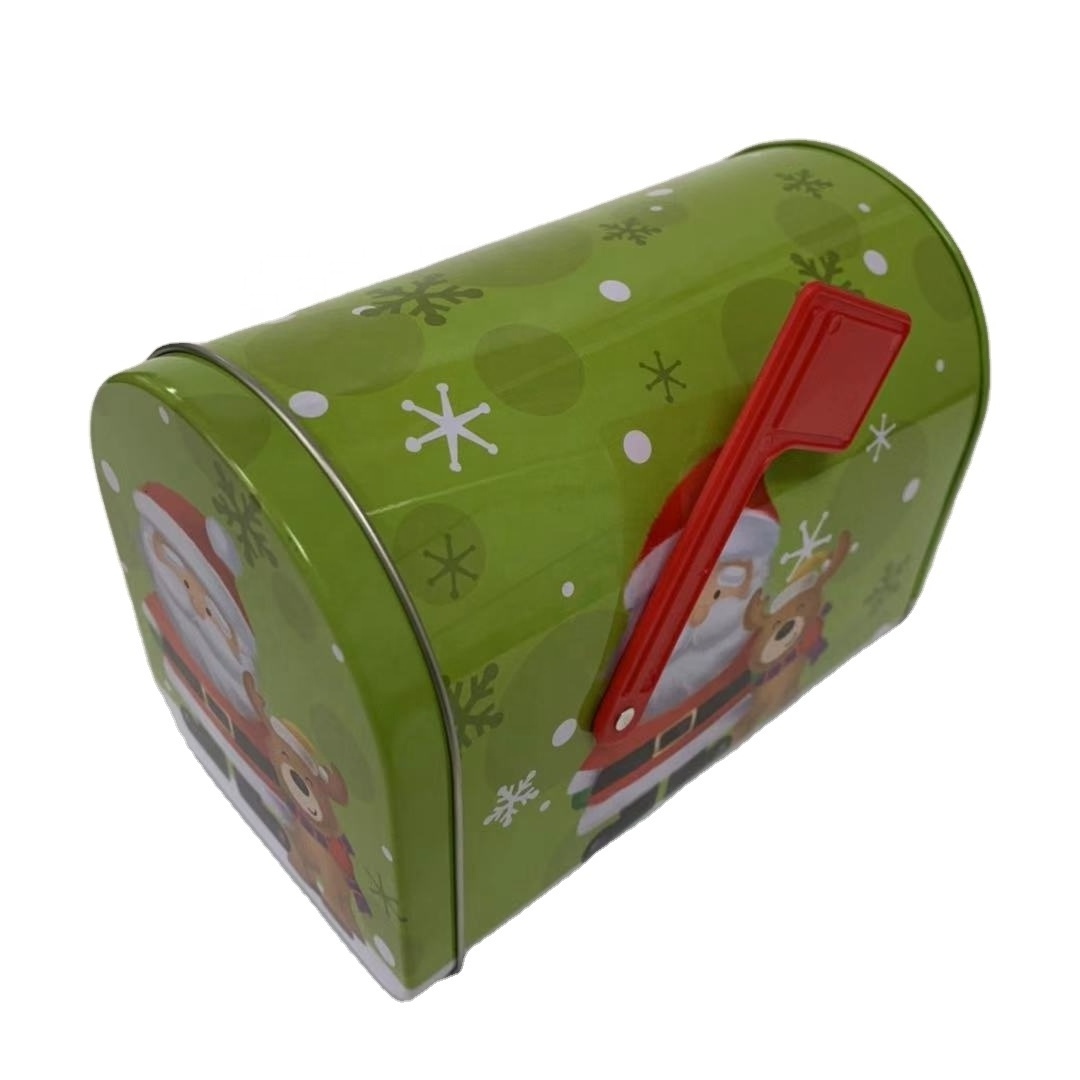 Christmas Printed Mail Tin Box Mini Metal Santa Mailbox