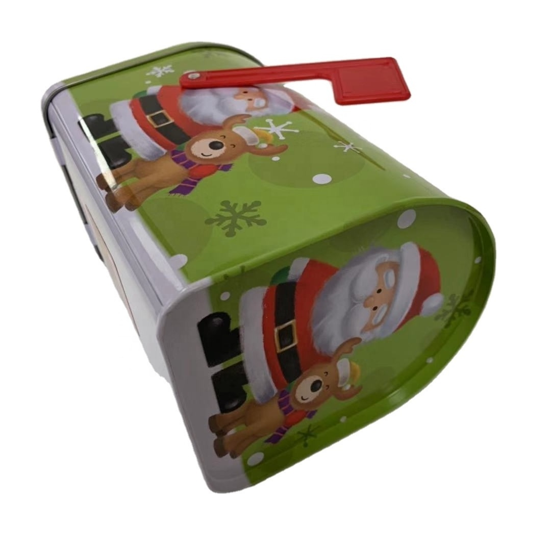 Christmas Printed Mail Tin Box Mini Metal Santa Mailbox