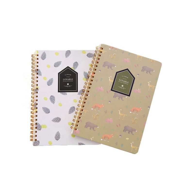 Promotion Wholesale Recycled White Paper Custom Double Lined Printing A5 Gold Color Spiral Notebook