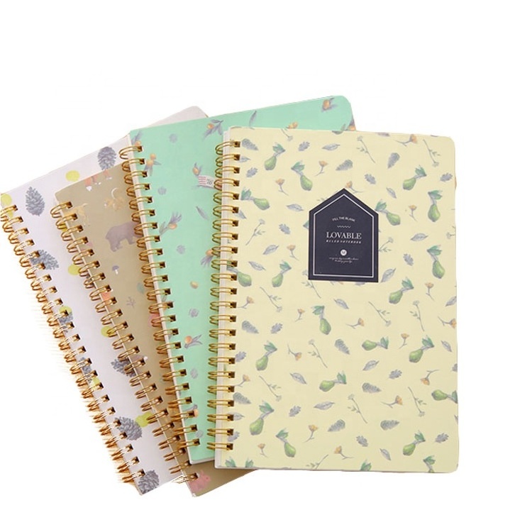 Promotion Wholesale Recycled White Paper Custom Double Lined Printing A5 Gold Color Spiral Notebook