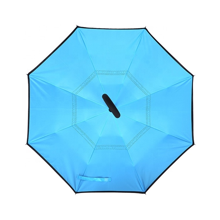 Wholesale Foldable C Handle Fancy Custom Printed Reverse Folding Umbrella