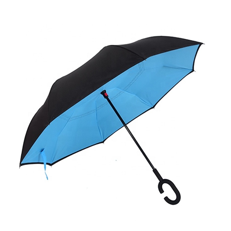 Wholesale Foldable C Handle Fancy Custom Printed Reverse Folding Umbrella