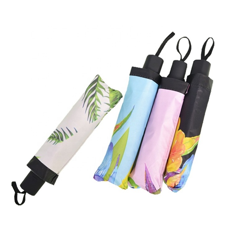 Custom Printed Uv Protection And Windproof  Portable Automatic Open  3 Fold Umbrella