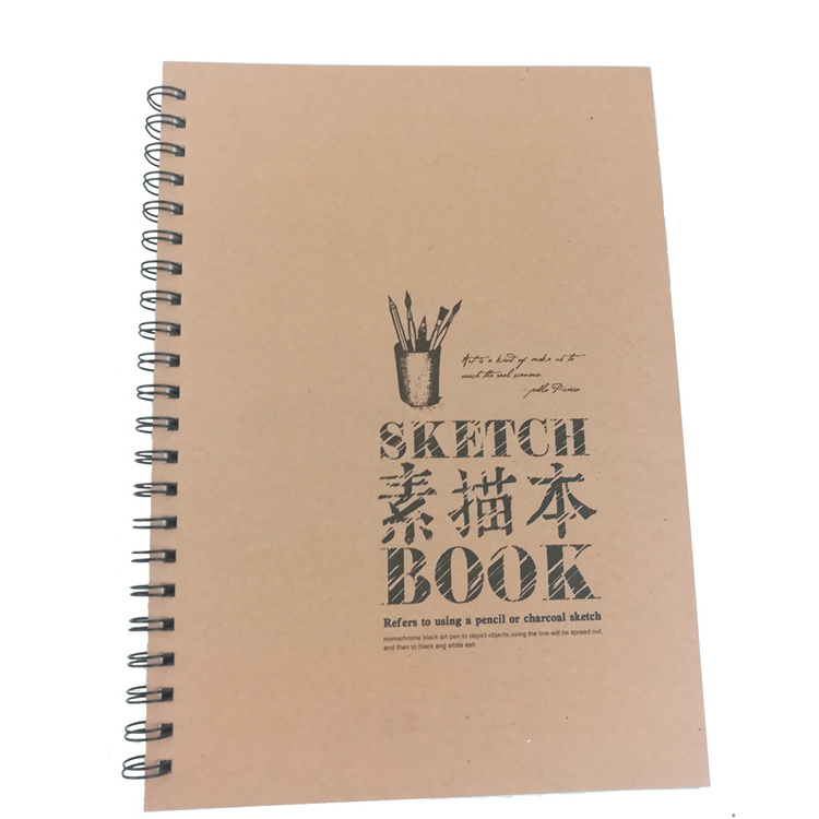 Reusable Custom Printing Kraft Paper A4 Size Spiral Notebook Sketchbook for Drawing