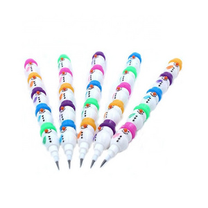 MOQ promotional new design cut snowman shape plastic pencil