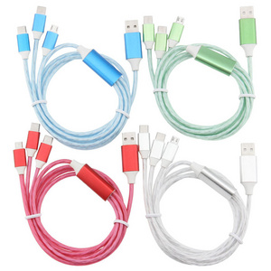 New Led Light Flowing Fast Usb Charging Cable Cell Phone Cord Charger Type C Usb-c Micro Usb 3 In 1 Cable