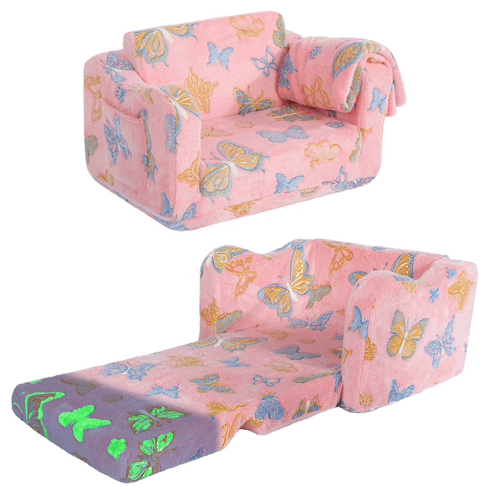 Baby Infant OEM Glow in Dark Sensory Sofa Kids Plush Cute Plush Cotton Foldable Seat Kids Convertible Playing Chair with Handle