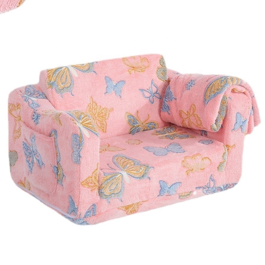 Baby Infant OEM Glow in Dark Sensory Sofa Kids Plush Cute Plush Cotton Foldable Seat Kids Convertible Playing Chair with Handle