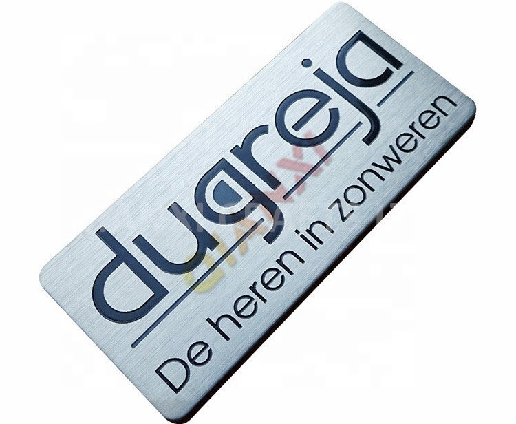 Laser engraved brushed plaque nameplate full colors etched stainless steel logo metal name plate