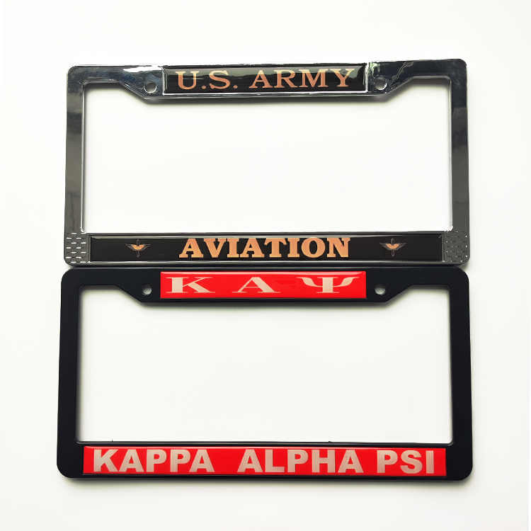 Customized Personalized Front Cool Stainless Steel License Plate Holder Logo Embossed Epoxy License Plates Frame