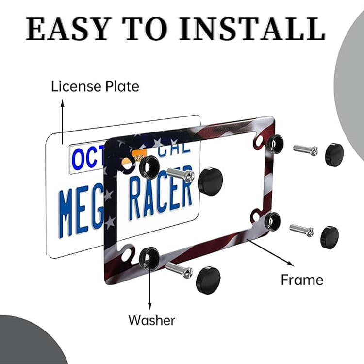 Customized Personalized Front Cool Stainless Steel License Plate Holder Logo Embossed Epoxy License Plates Frame