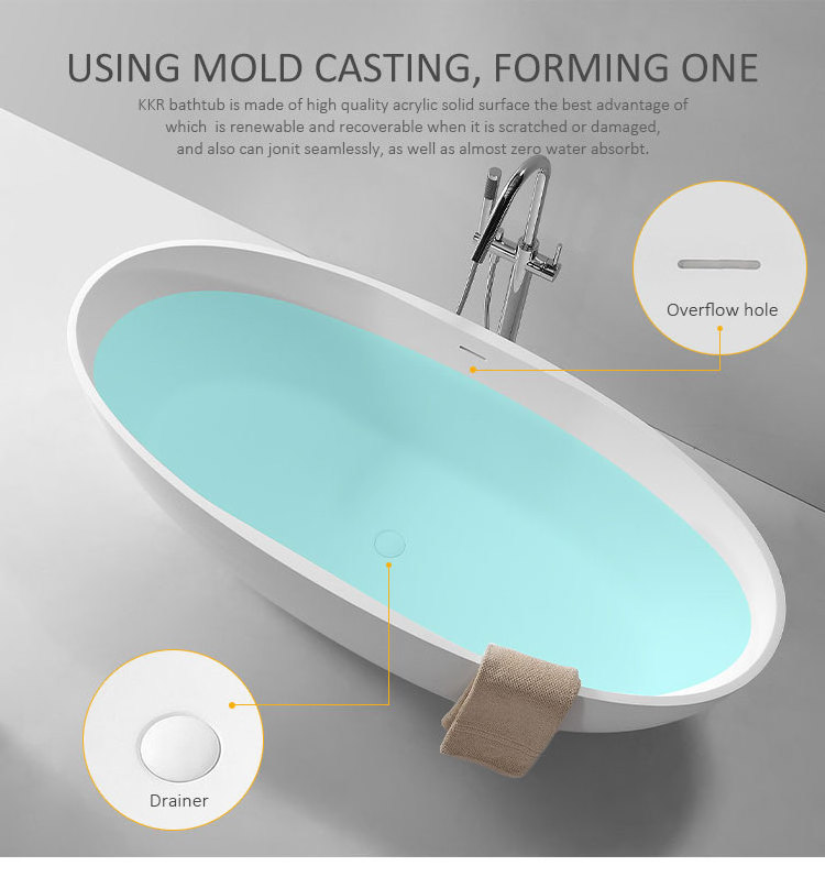 oval design artificial marble free stand soaker bath stone resin  tube solid surface bathtub