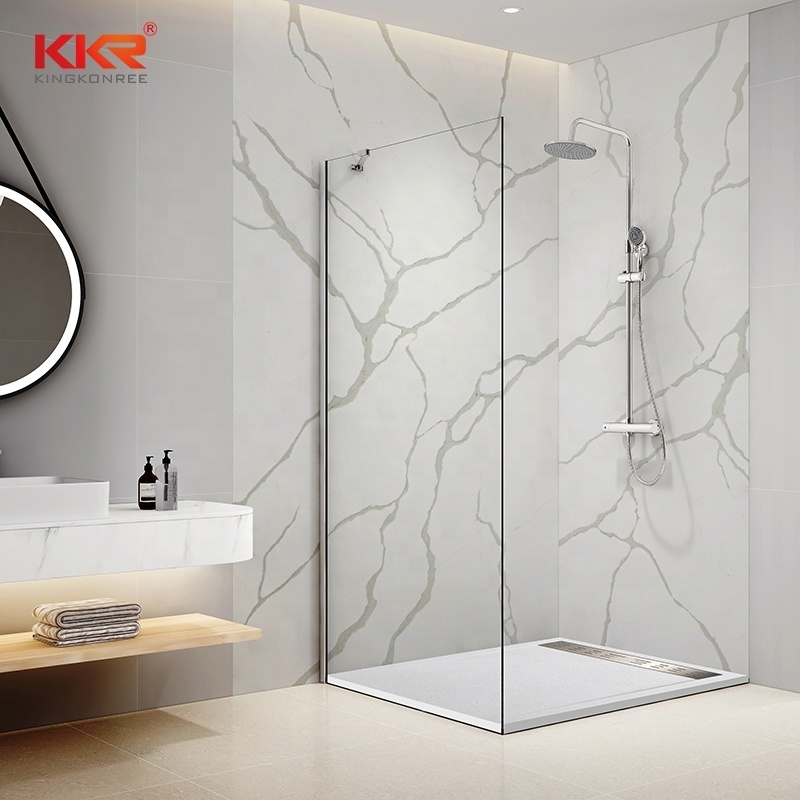 KKR Factory Custom Hotel Villa Apartment Bathroom Ware Accessory Walls Stone Shower Surround Grey White Marble Shower Wall Panel