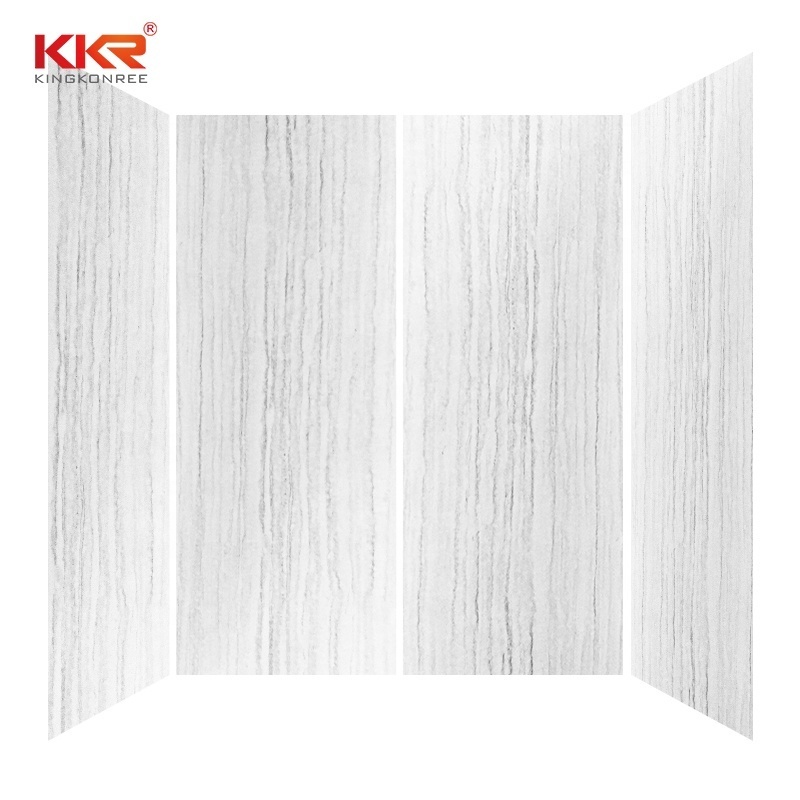 KKR Factory Custom Hotel Villa Apartment Bathroom Ware Accessory Walls Stone Shower Surround Grey White Marble Shower Wall Panel