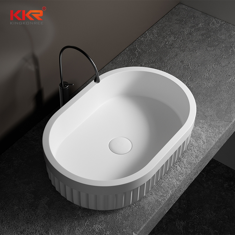 Kkr Modern Luxury Sanitary Ware Solid Surface Stone Bathroom Wash Hand Lavabo Vessel Basin