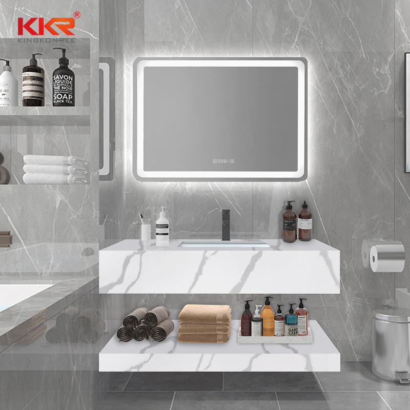 Single Modern Bathroom Vanity Set Solid Surface Marble Wall Mounted Vanity Bathroom Cabinet