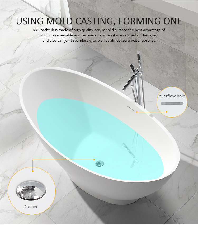 Kkr Bathtub Free Stand Bathroom Japanese Small Bath Tub Surface Stone Modern Solid Acrylic Freestanding Soaking Matt & Gloss