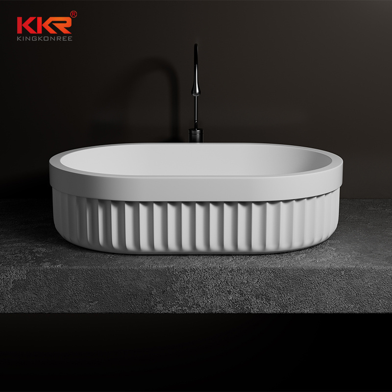 Kkr Modern Luxury Sanitary Ware Solid Surface Stone Bathroom Wash Hand Lavabo Vessel Basin