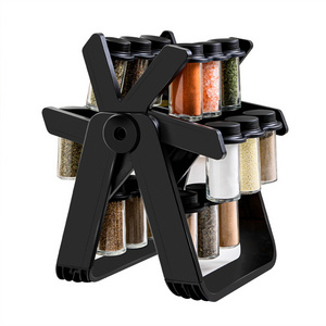 Kitchen Wheel Rotating Spice Rack Seasoning Rack with Bottles 18 Jars Glass Spice Rack Organizer