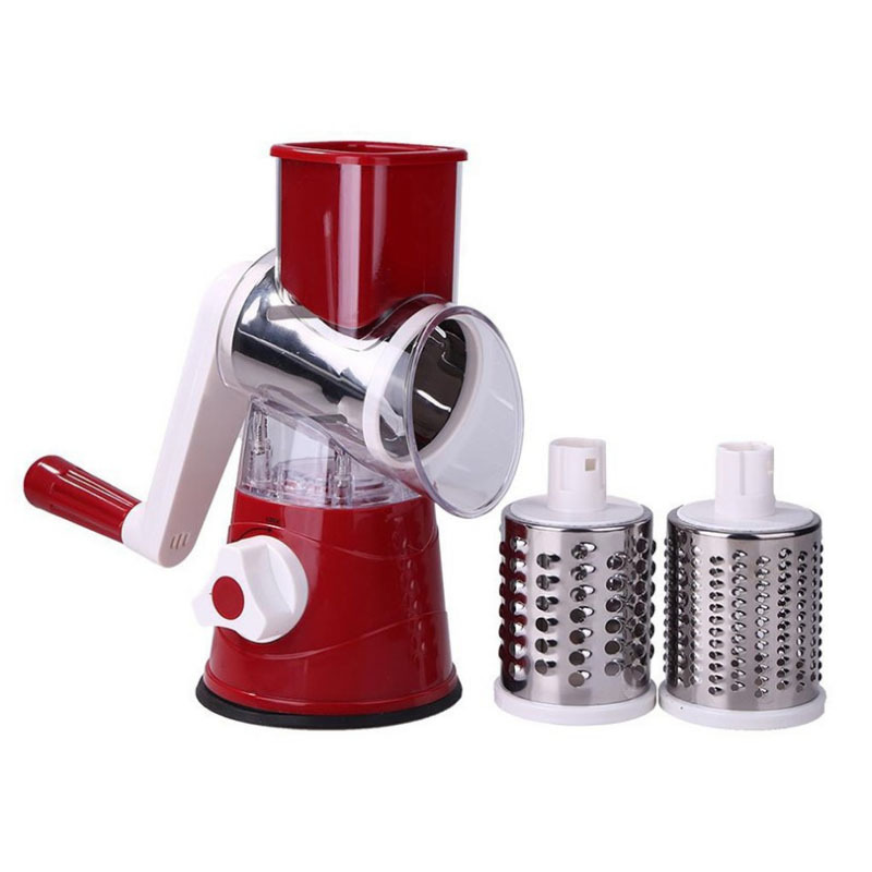 Manual Rotary Veggie Chopper Cheese Grater Round Vegetable Potato Carrot Mandoline Slicer with Stainless Steel Blade