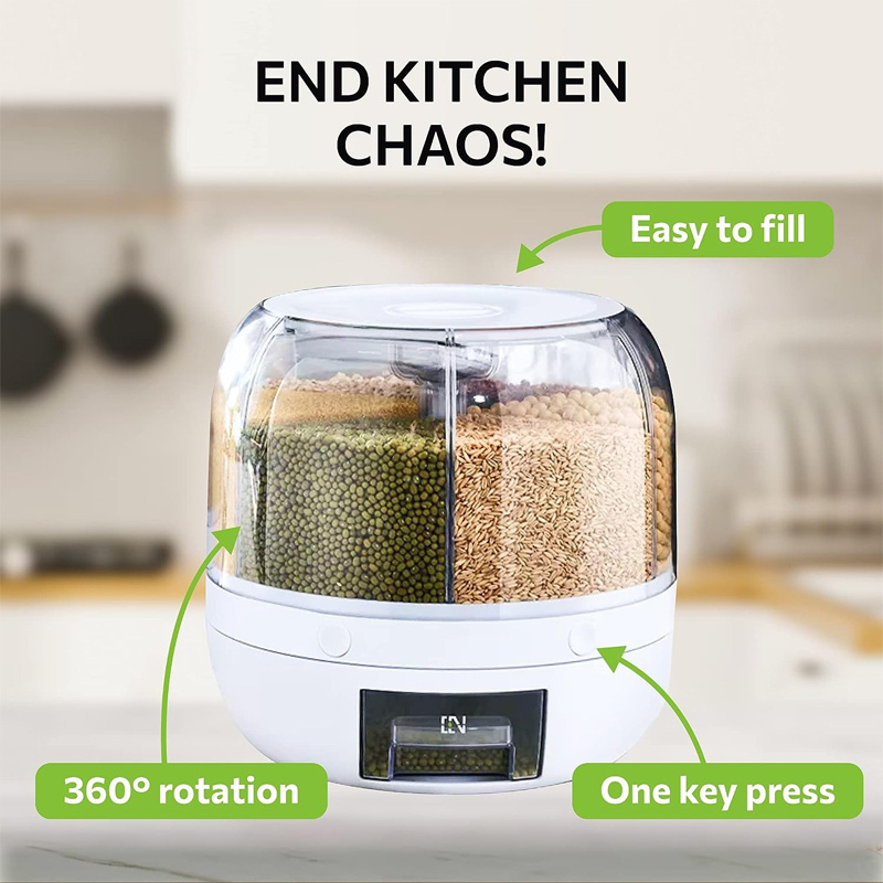 Kitchen Grain Dispenser 360 Degree Rotating Grain and Rice Storage Container  Dry Food Dispenser for Lentils Small Beans