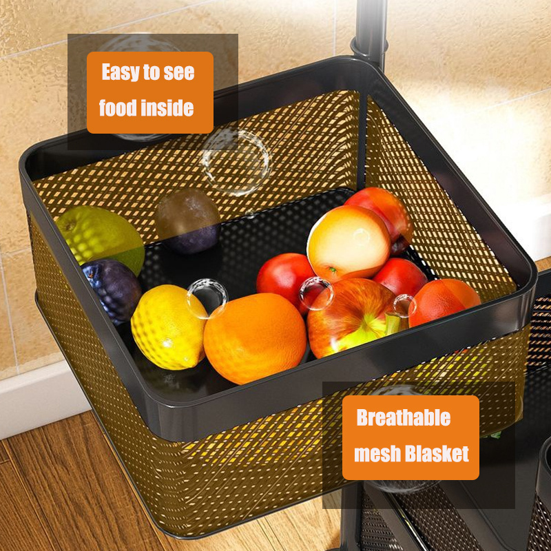 AMZ hot selling Rotating Kitchen Storage Rack  3/4/5-Tier Metal Storage Tower Basket Shelves Organizer Viggie Fruit Cart