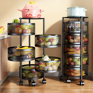 Factory price 2/3/4/5 tier Round Rotating Storage Rack for Kitchen Potato Fruit Vegetable Rotating Shelf Rack with mesh Basket