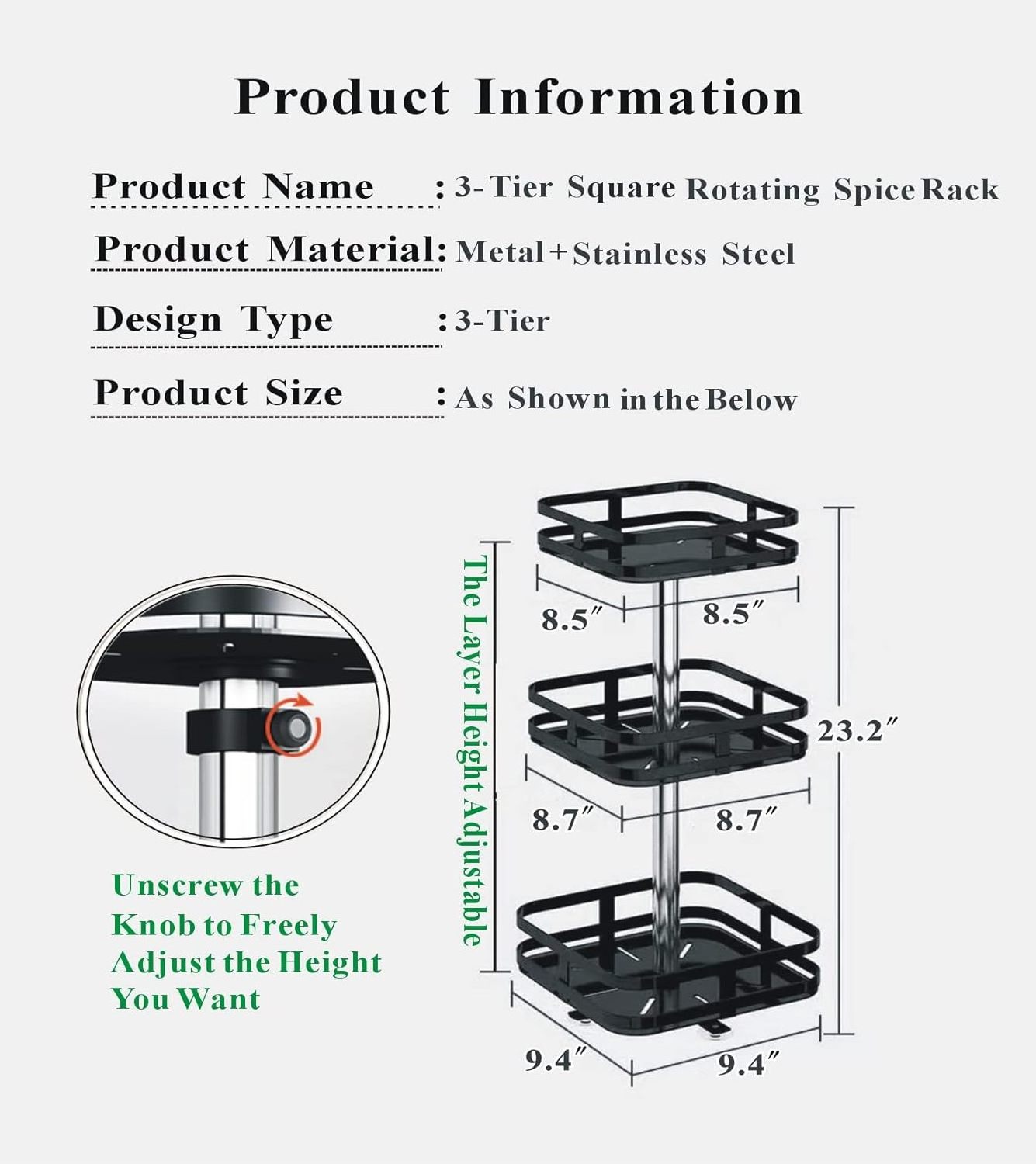 1/2/3 Tier Lazy Susan Organizer Adjustable Turntable Spice Rack Multi-layer Rotating Spice Rack Spice Spinner for Cabinet