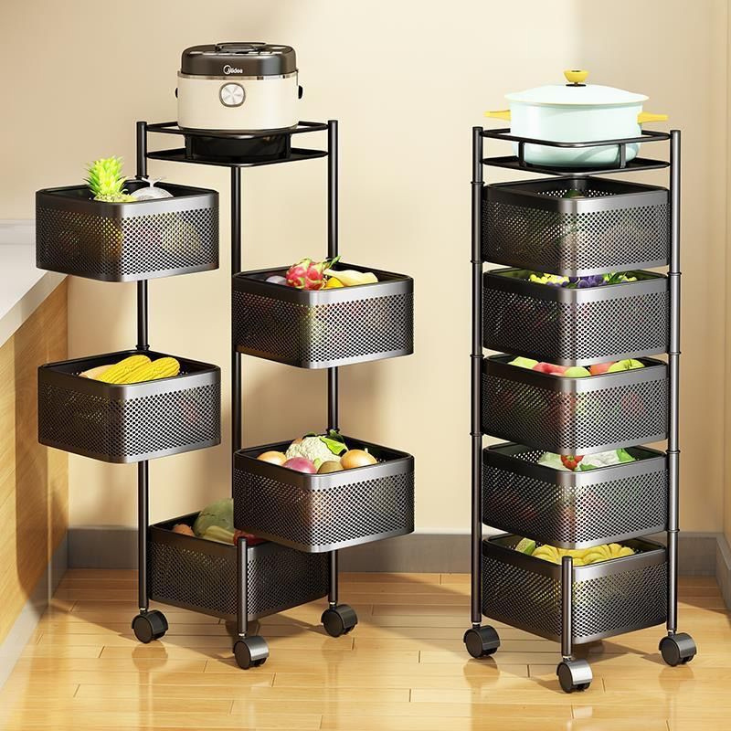 AMZ hot selling Rotating Kitchen Storage Rack  3/4/5-Tier Metal Storage Tower Basket Shelves Organizer Viggie Fruit Cart