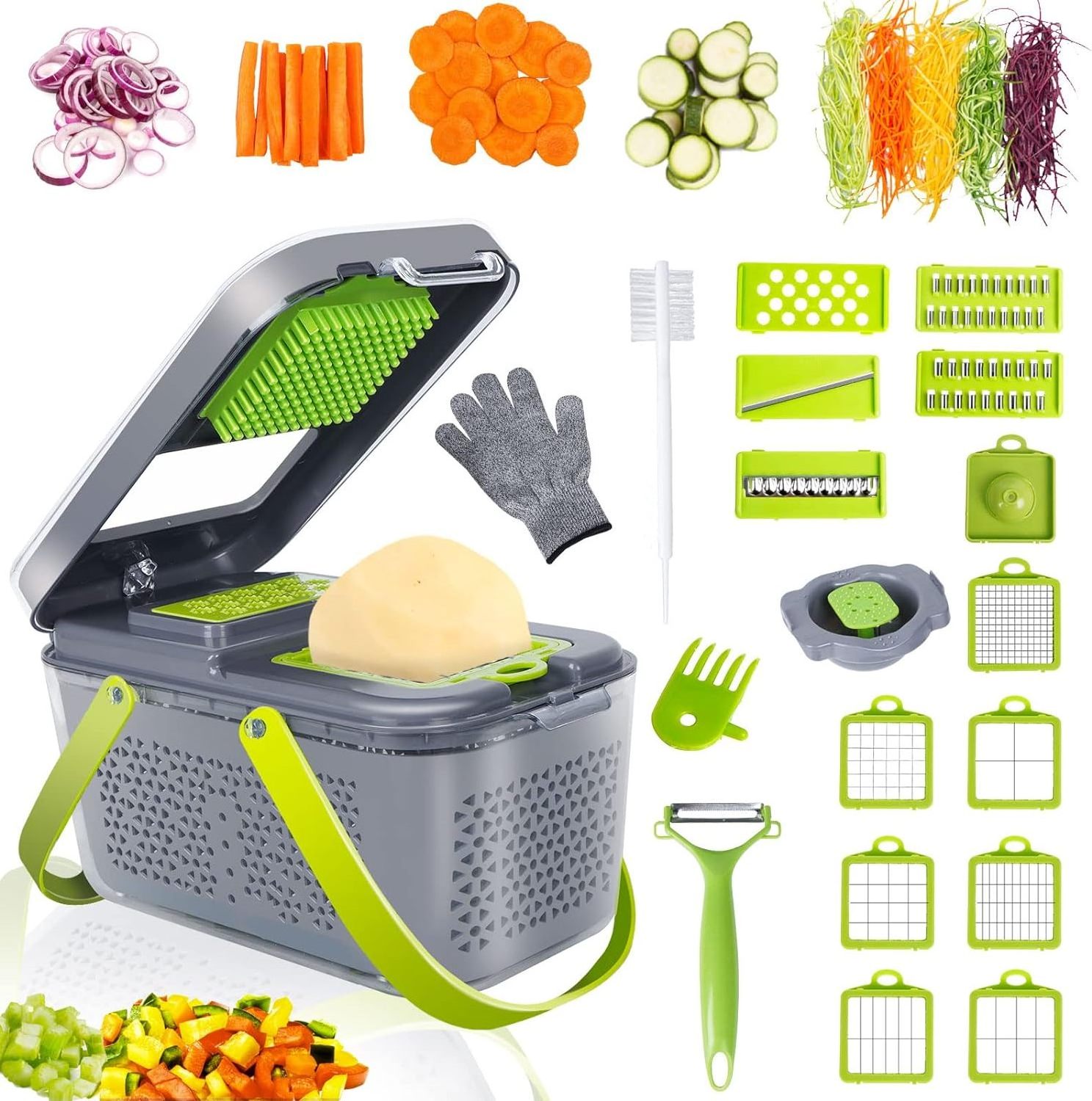 Vegetable Chopper Mandoline Slicer Pro 22 in 1 Vegetable Slicer Cutter with Multi Blade Onion Chopper for Potato Tomato