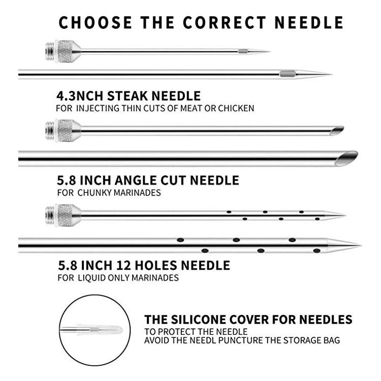 2022  New updated 2-oz Large Capacity Turkey Barrel Flavor Injector Syringe  Stainless Steel meat injector  with three needles