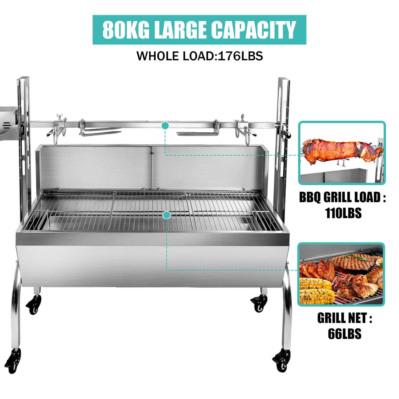 60kg Chain Mechanism Greek souvlaki kebabs Rotisserie Grill with Chain Drive Rotisserie