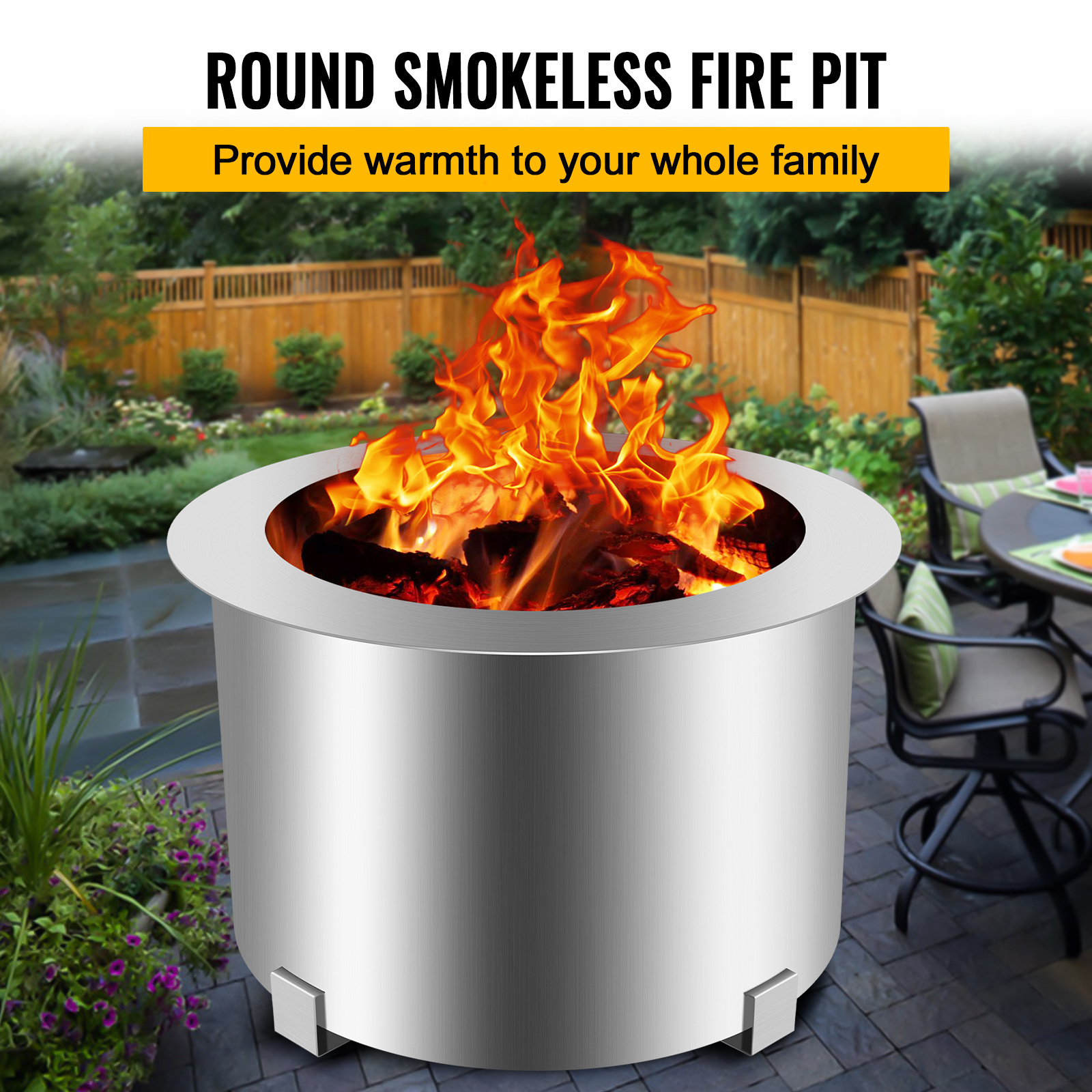 Portable Wood Burning Fire Pit Outdoor Patio Round Bonfire Pits with Poker