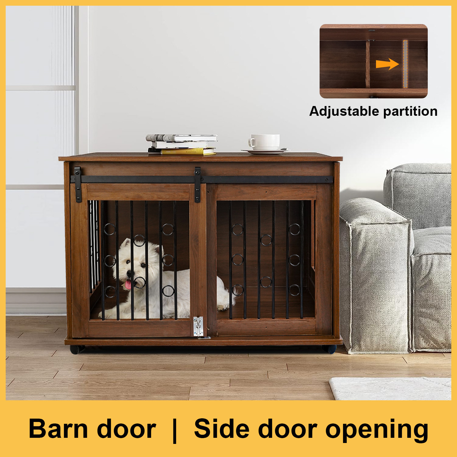 2024 Modern Style High Quality Portable Luxury Wood Dog Crate Pet Dog Kennel Wooden Animal Cage with Door