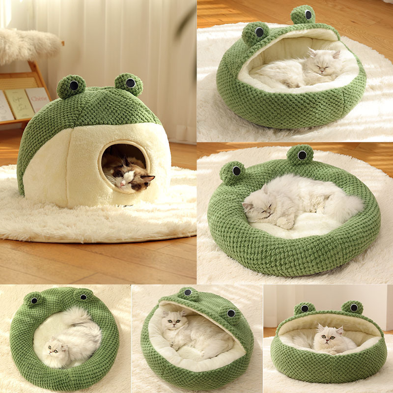 2023 hot selling Warm Cat Bed For Portable Pet Beds  Kittens Basket Cushion Cat Pillow Mat Tent Puppy Nest Cave Cats House Goods